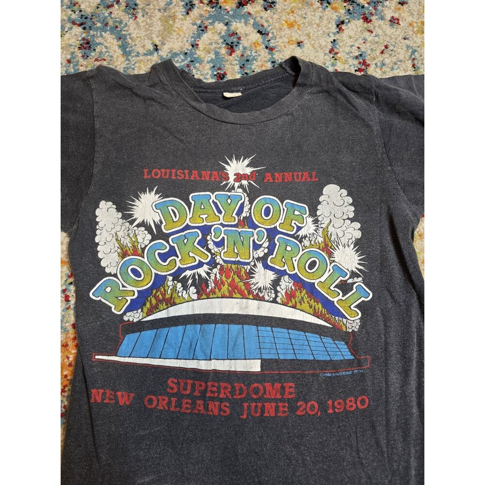 Vintage 1980 Day Of Rock New Orleans Graphic T-Shirt Eagles Cheap Trick Sz Small